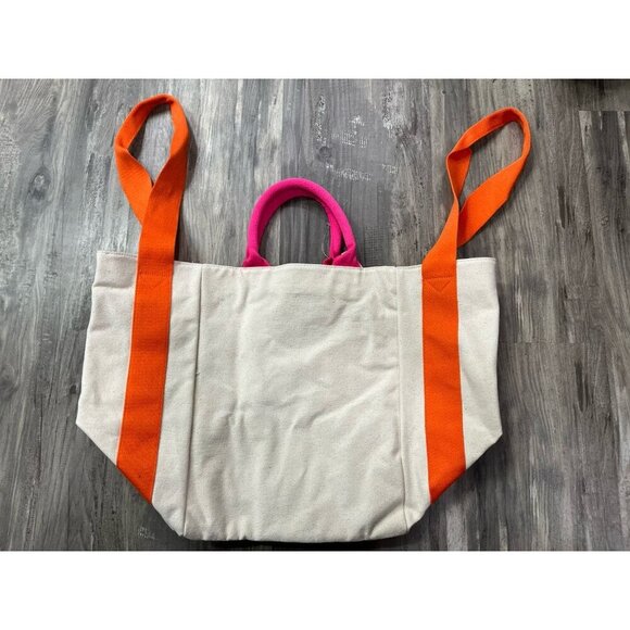 NEW Victoria's Secret Weekender Tote Bag Cream/Orange/Pink Dual Handles - Picture 3 of 7